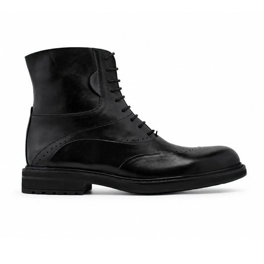 Bottines Richelieu à Lacets en Cuir: Noir Patiné