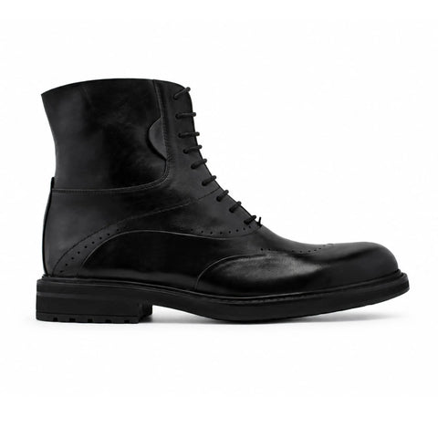 Bottines Richelieu à Lacets en Cuir: Noir Patiné