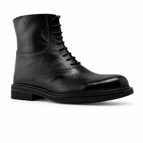 Bottines Richelieu à Lacets en Cuir: Noir Patiné
