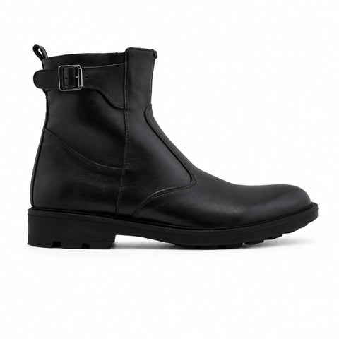 Bottines Zippées en Cuir: Noir à Boucle