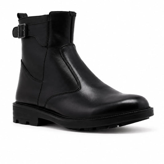 Bottines Zippées en Cuir: Noir à Boucle