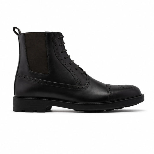 Bottines Chelsea à Lacets en Cuir: Noir Brogue