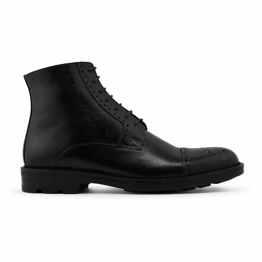 Bottines Derby en Cuir: Noir à Bout Fleuri