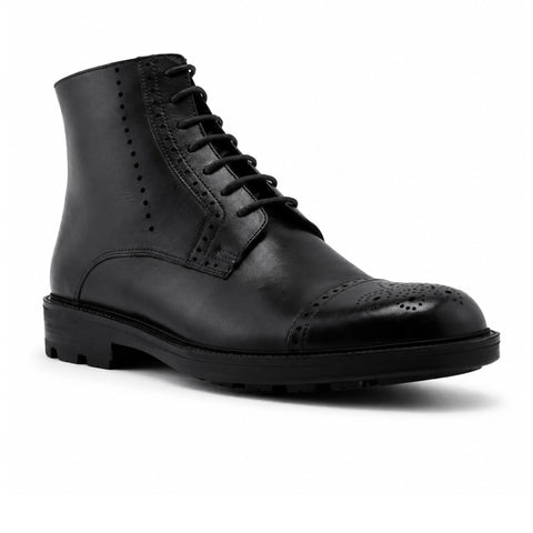 Bottines Derby en Cuir: Noir à Bout Fleuri