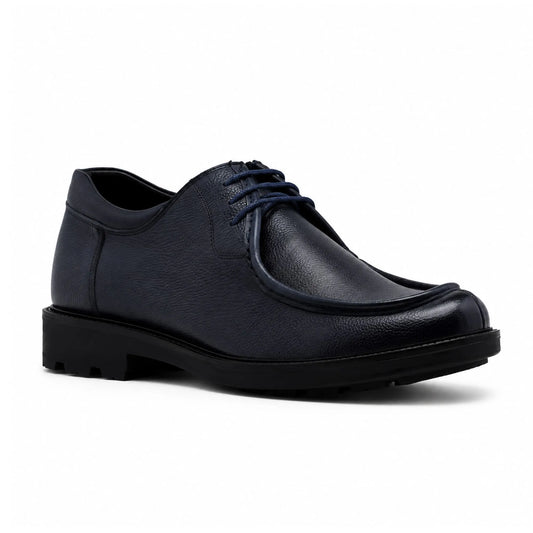 Derbies en Cuir Grainé: Bleu Marine