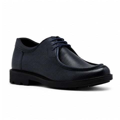 Derbies en Cuir Grainé: Bleu Marine